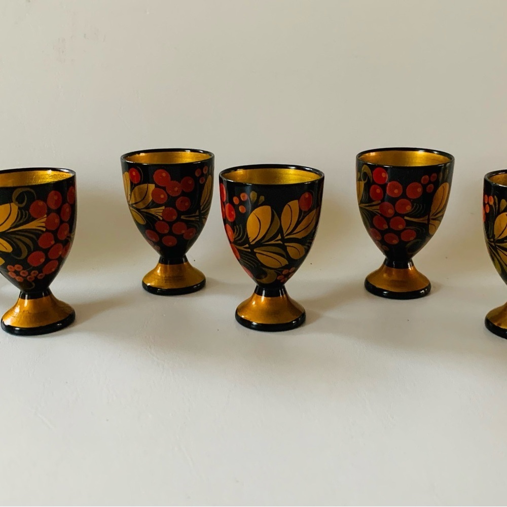 Vintage Hand Painted Wooden Egg Holders Set 6